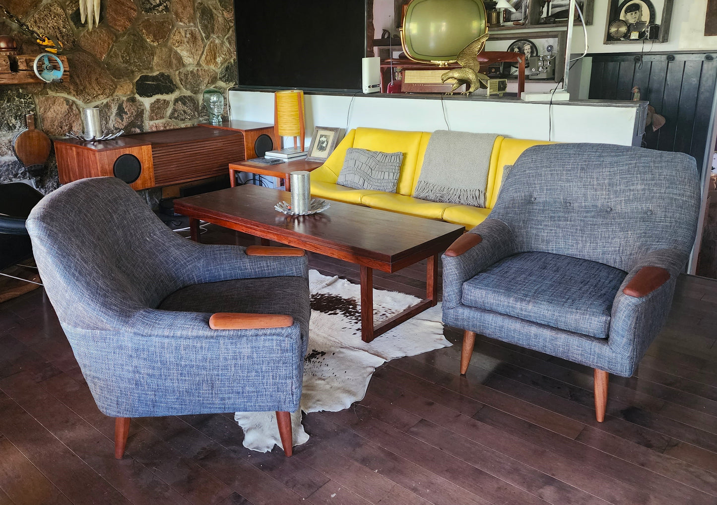 REFINISHED REUPHOLSTERED Danish Mid Century Modern Teak Lounge Chairs, set of 2
