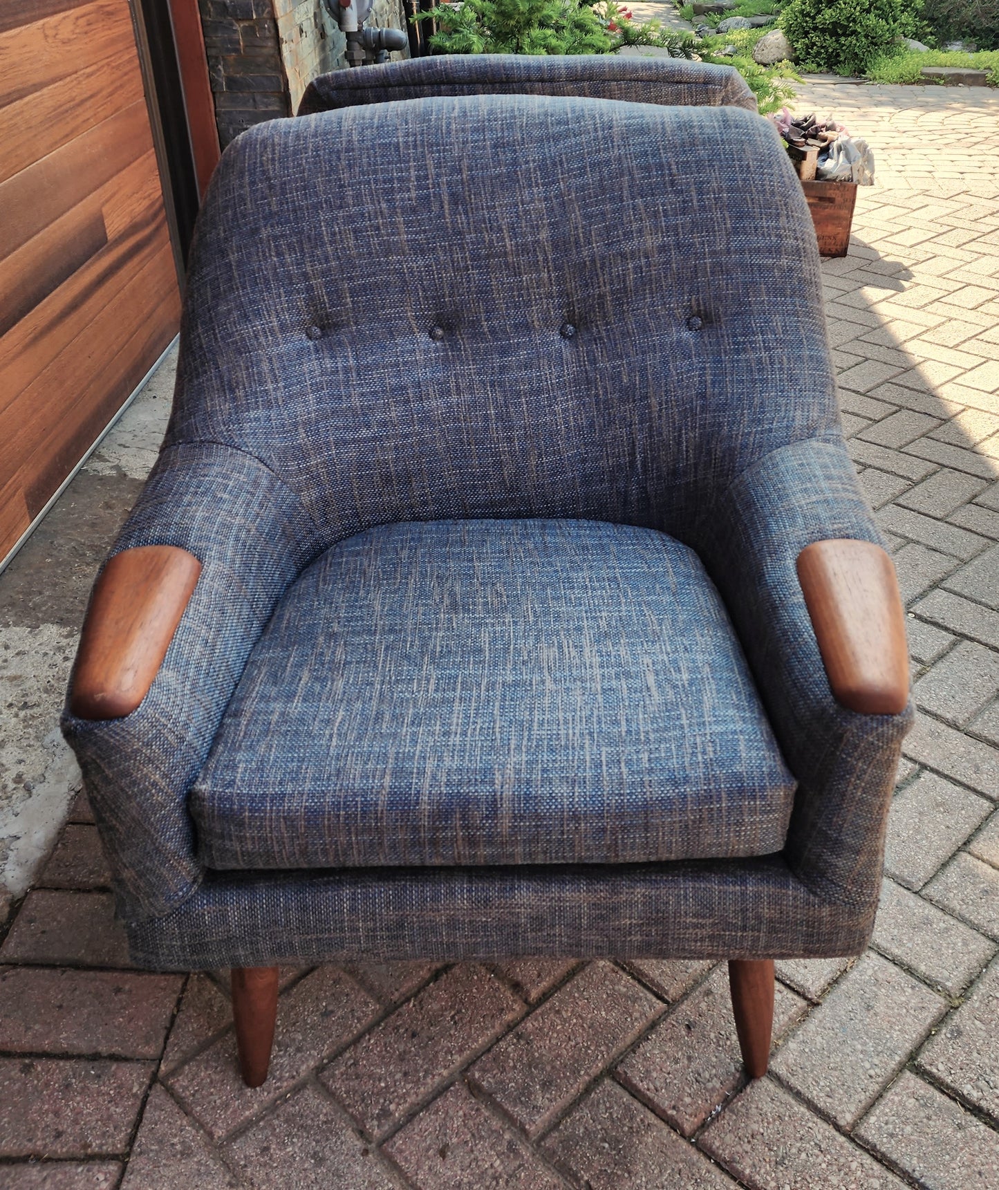 REFINISHED REUPHOLSTERED Danish Mid Century Modern Teak Lounge Chairs, set of 2