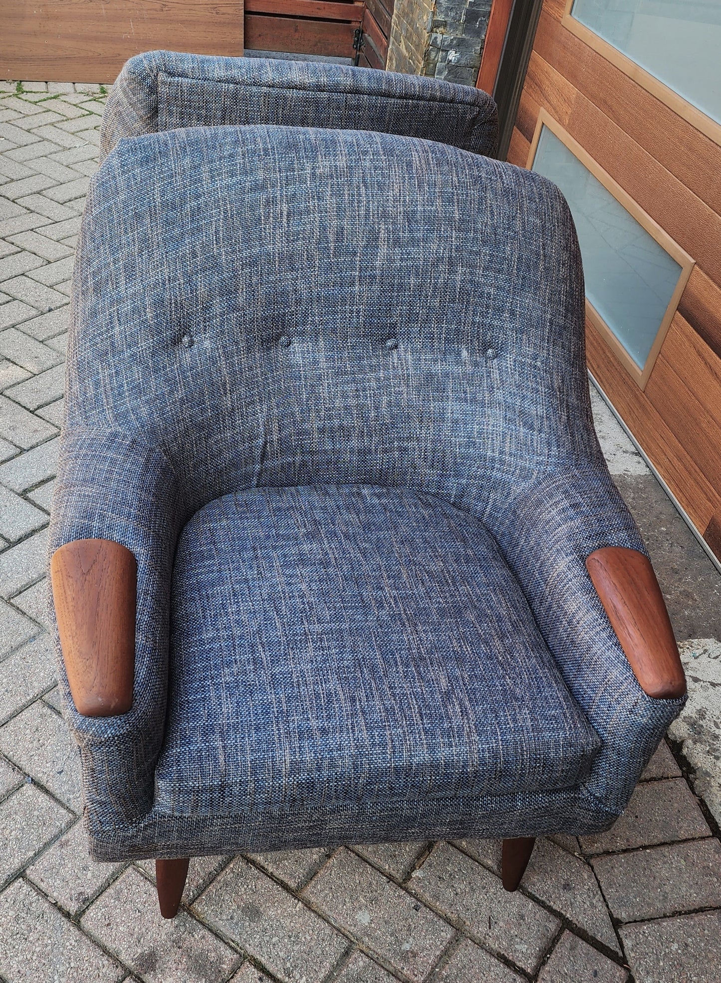 REFINISHED REUPHOLSTERED Danish Mid Century Modern Teak Lounge Chairs, set of 2