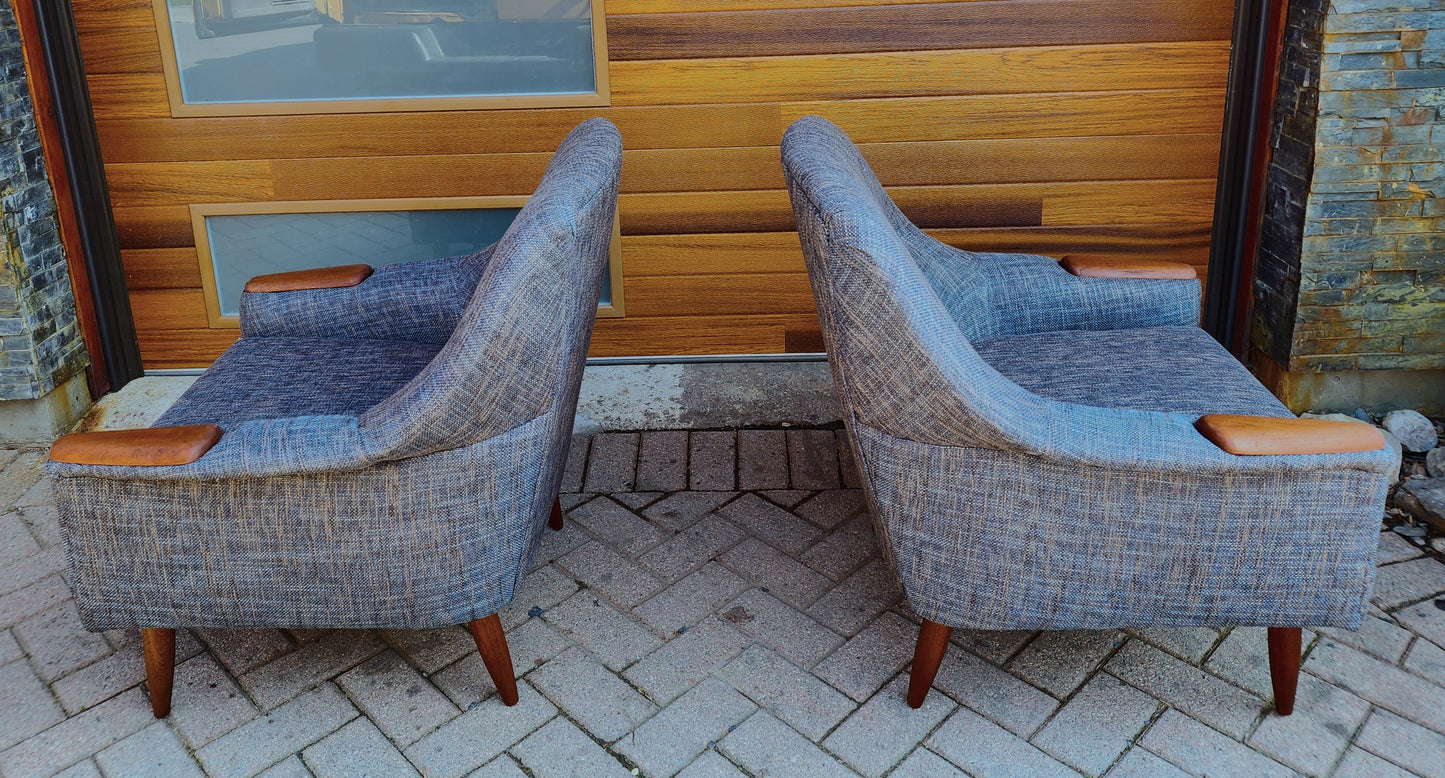 REFINISHED REUPHOLSTERED Danish Mid Century Modern Teak Lounge Chairs, set of 2