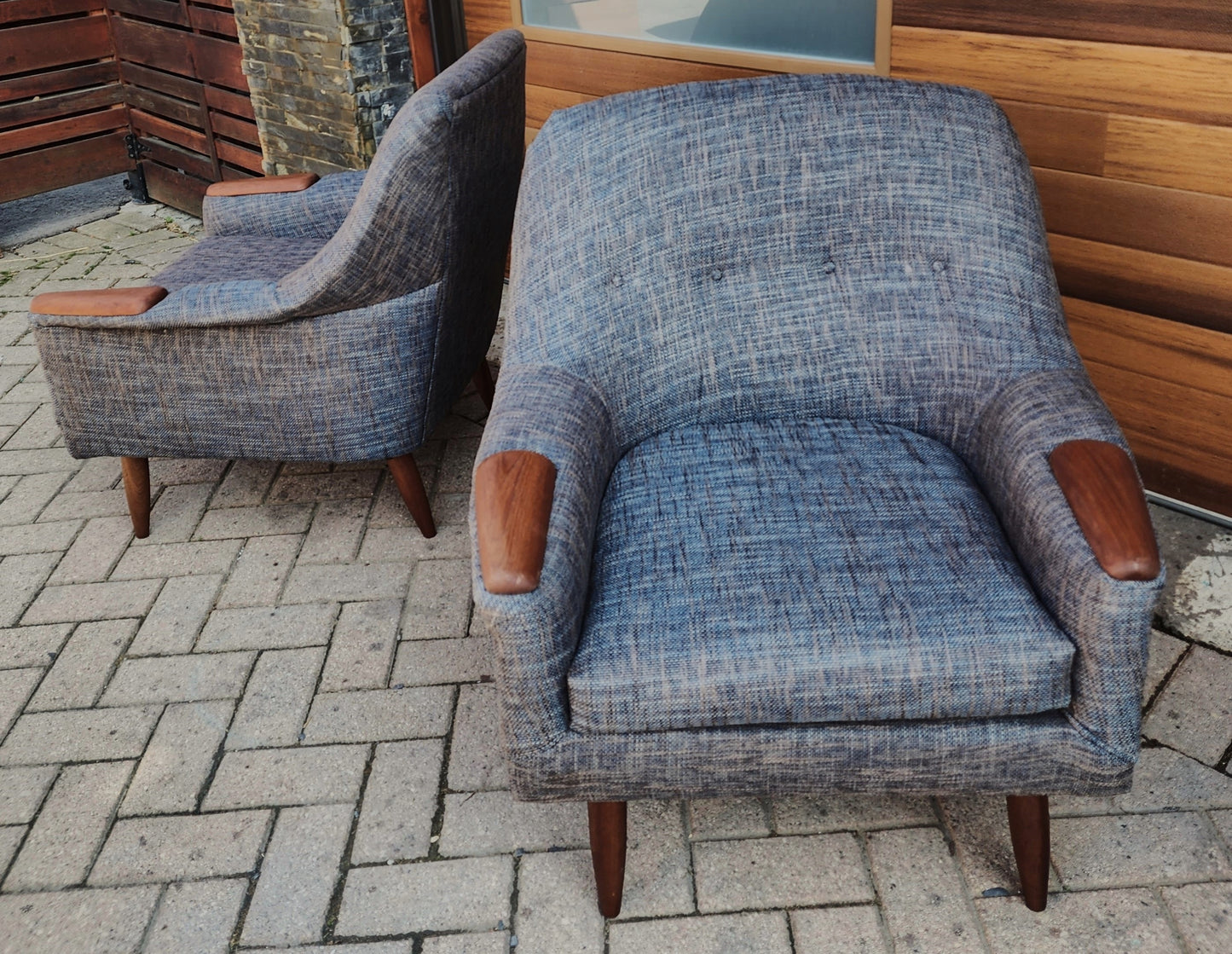 REFINISHED REUPHOLSTERED Danish Mid Century Modern Teak Lounge Chairs, set of 2