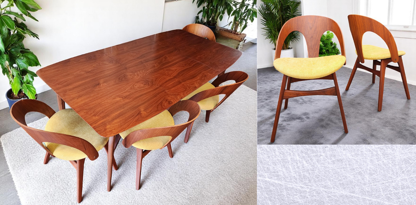 REFINISHED Mid Century Modern Walnut Table w 1 Leaf and 6 Chairs, Børge Mogensen style