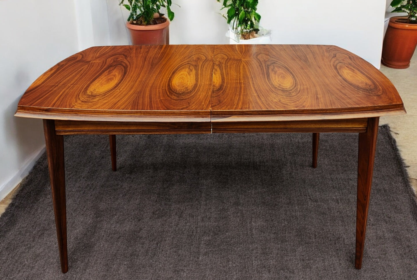 REFINISHED Mid Century Modern Walnut Table w 3 Leaves 61"-103" and 8 Chairs