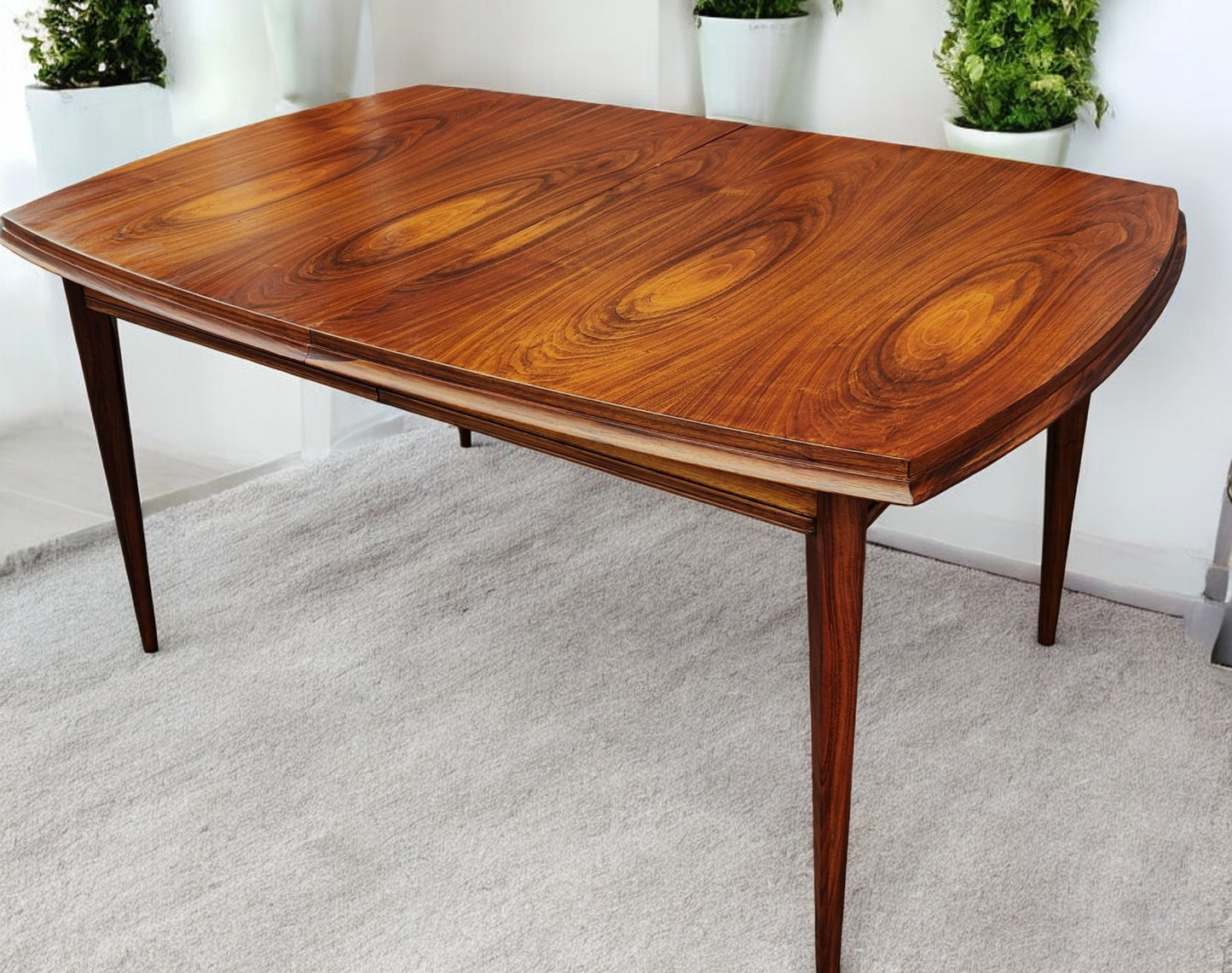 REFINISHED Mid Century Modern Walnut Table w 3 Leaves 61"-103" and 8 Chairs