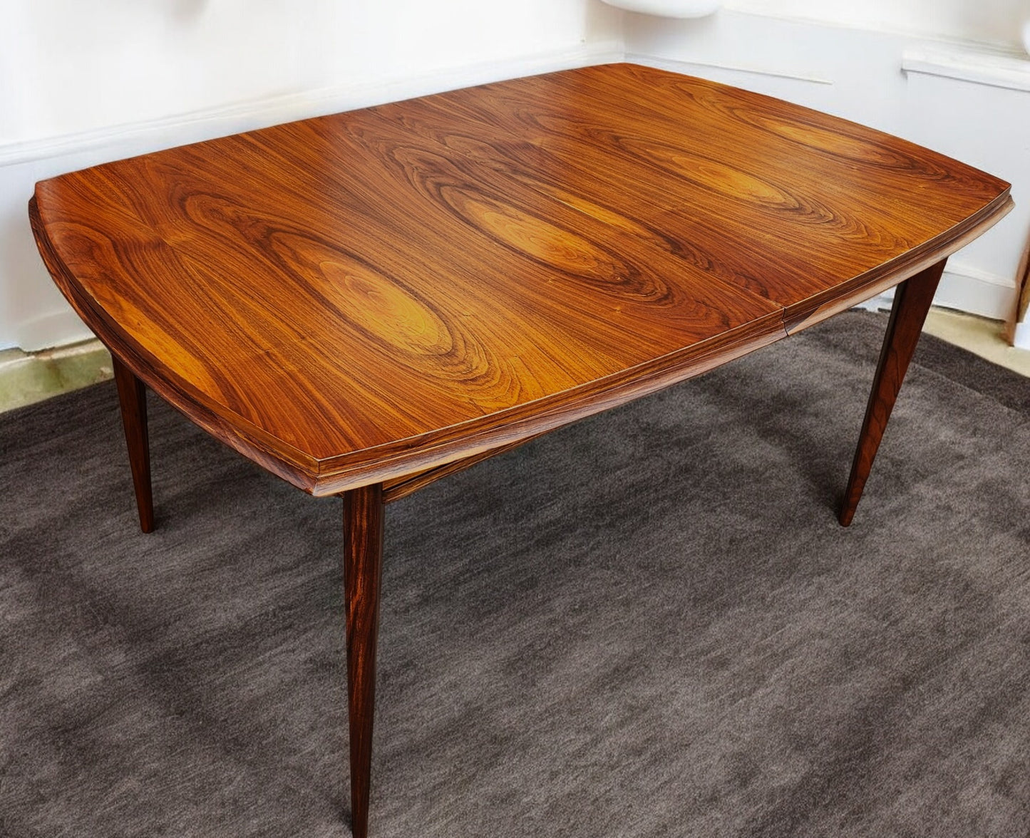 REFINISHED Mid Century Modern Walnut Table w 3 Leaves 61"-103" and 8 Chairs