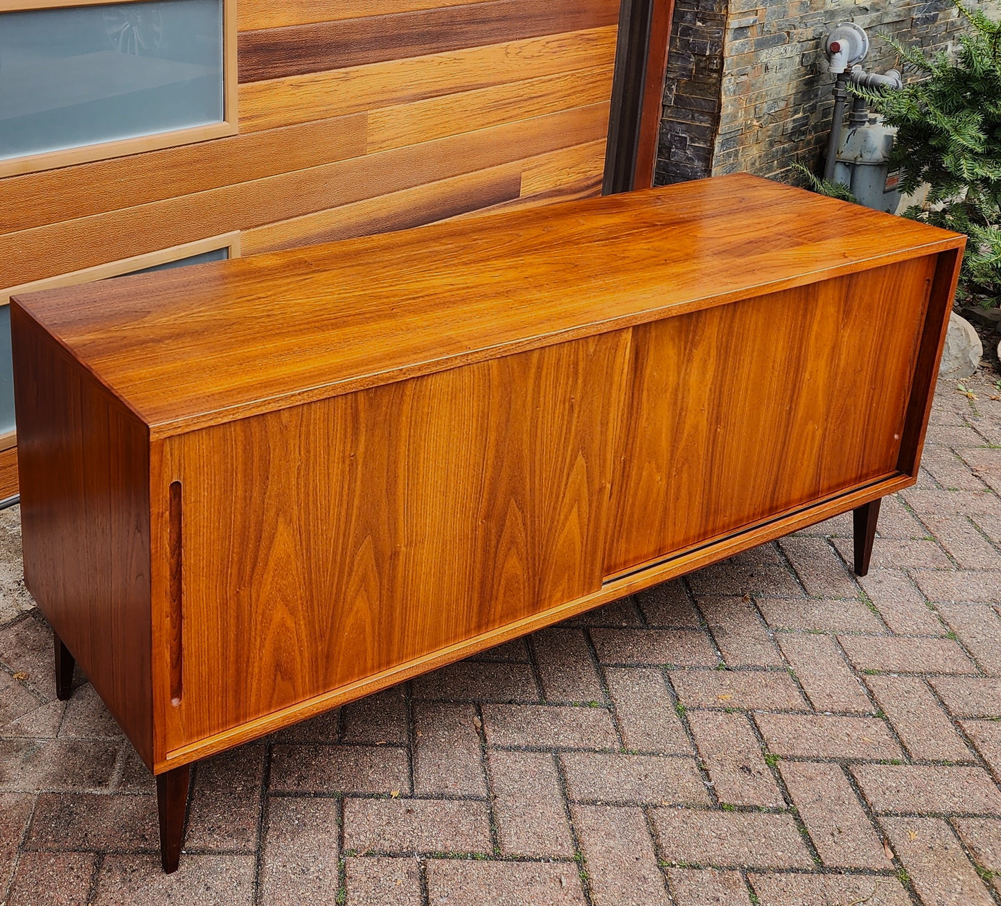 REFINISHED Mid Century Modern Walnut Sideboard Credenza Buffet, 60"