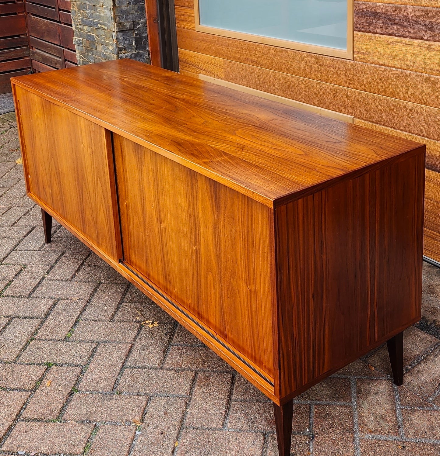 REFINISHED Mid Century Modern Walnut Sideboard Credenza Buffet, 60"
