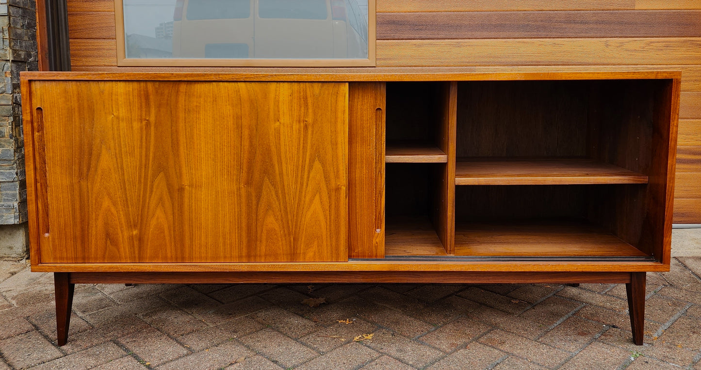 REFINISHED Mid Century Modern Walnut Sideboard Credenza Buffet, 60"