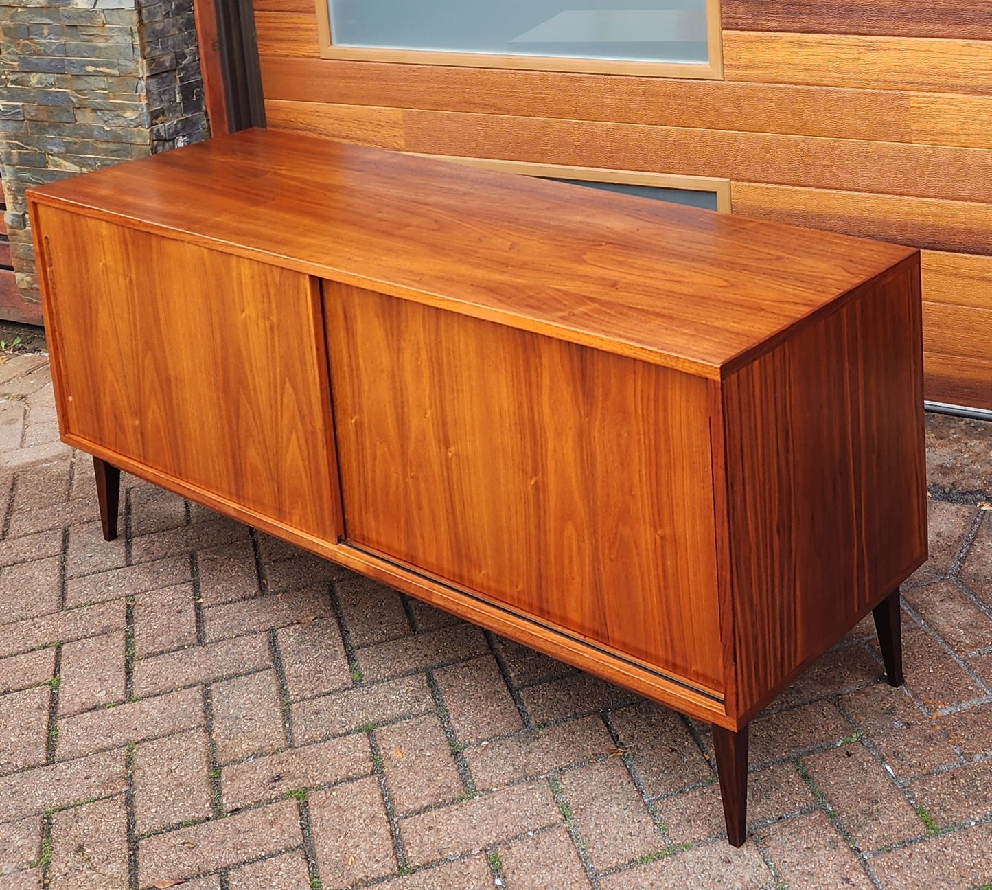 REFINISHED Mid Century Modern Walnut Sideboard Credenza Buffet, 60"