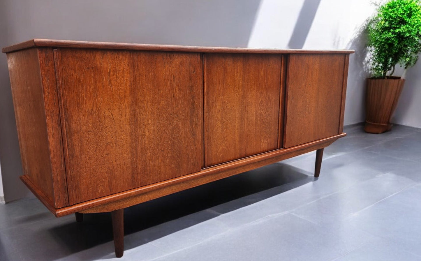 REFINISHED Swedish Mid Century Modern Teak Buffet Sideboard 71"