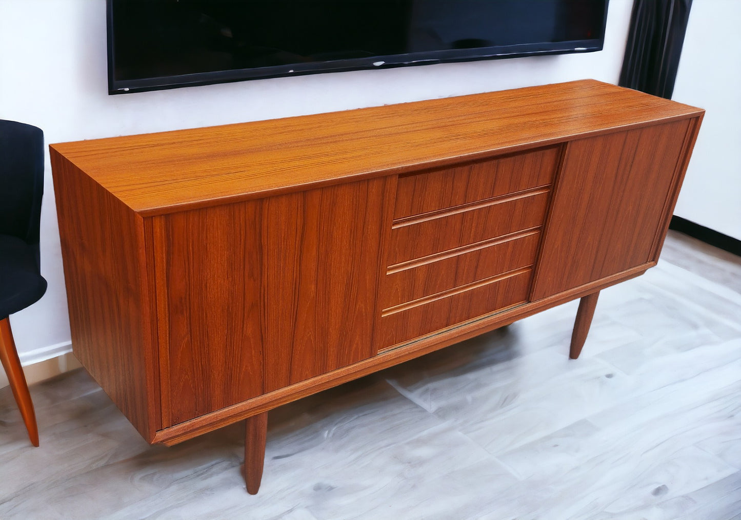 REFINISHED Swedish Mid Century Modern Teak Sideboard 68.5" Narrow