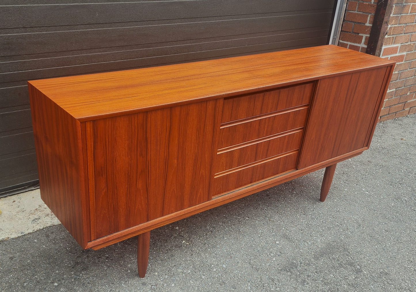 REFINISHED Swedish Mid Century Modern Teak Sideboard 68.5" Narrow