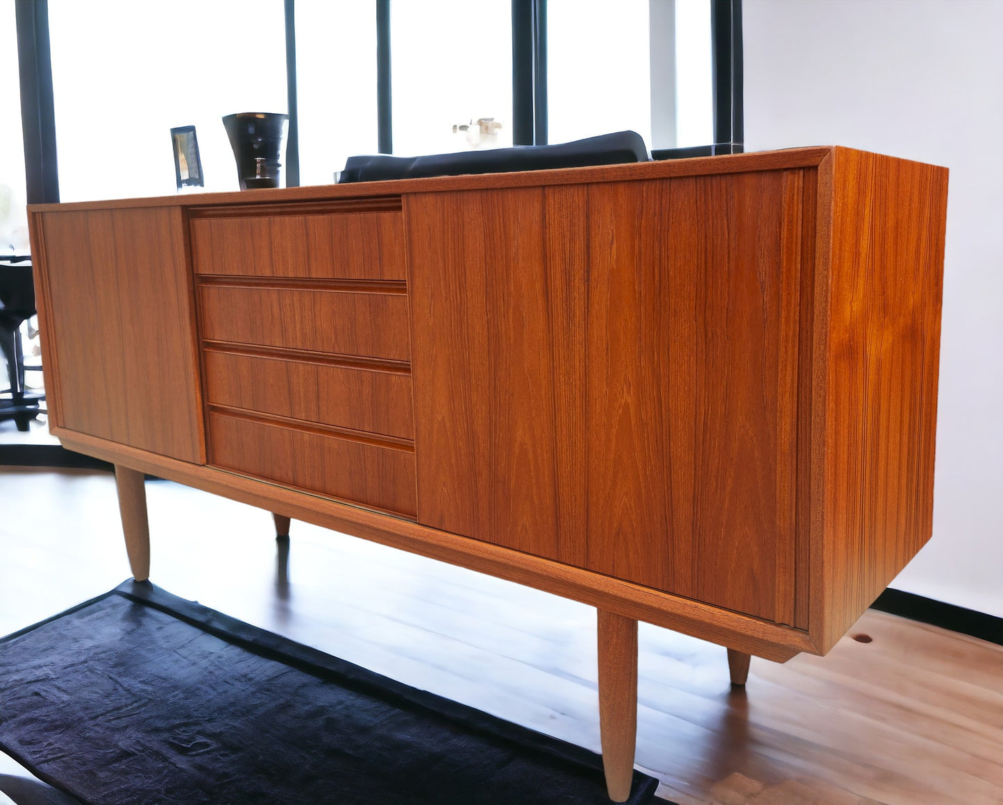 REFINISHED Swedish Mid Century Modern Teak Sideboard 68.5" Narrow