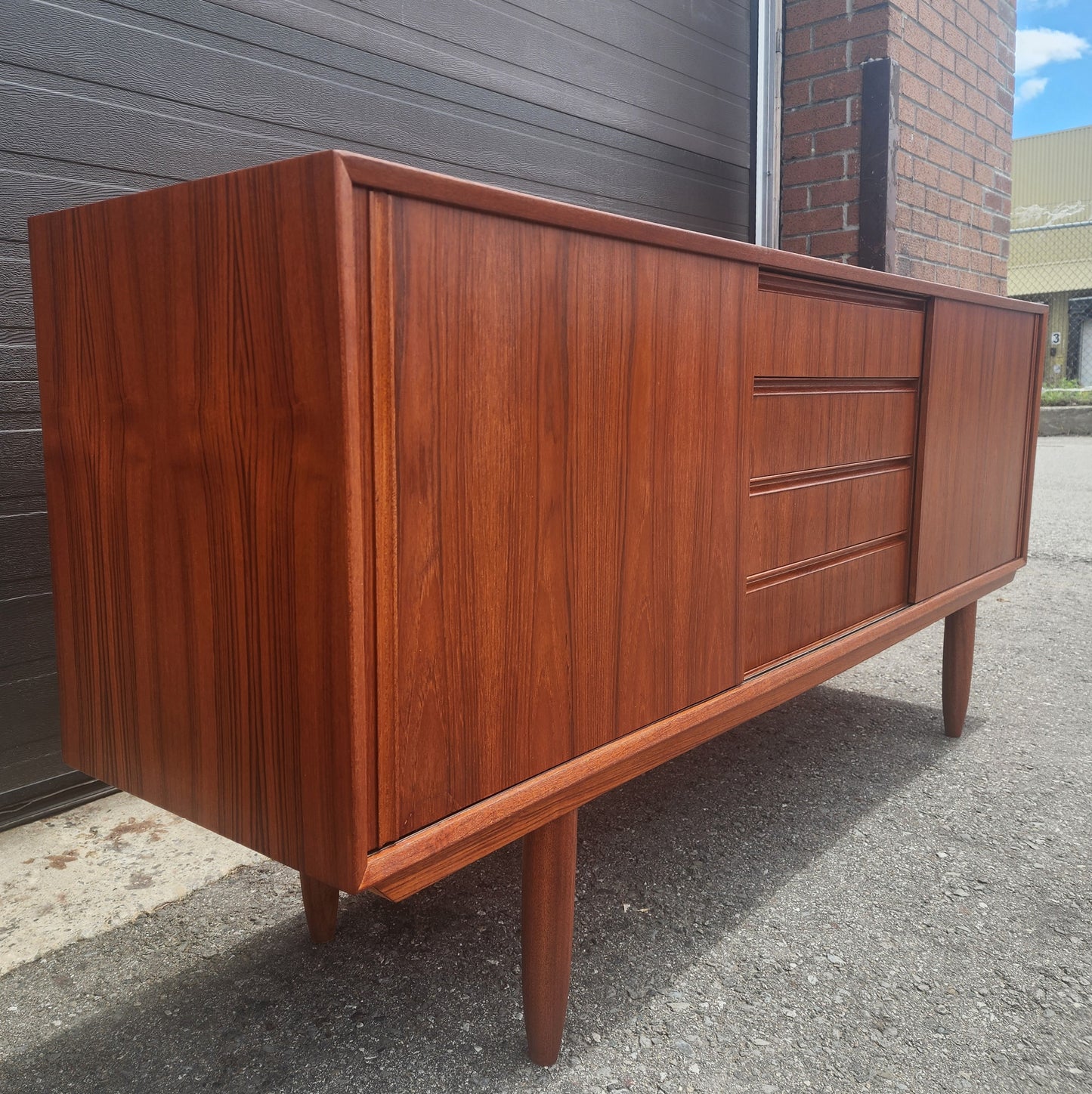 REFINISHED Swedish Mid Century Modern Teak Sideboard 68.5" Narrow