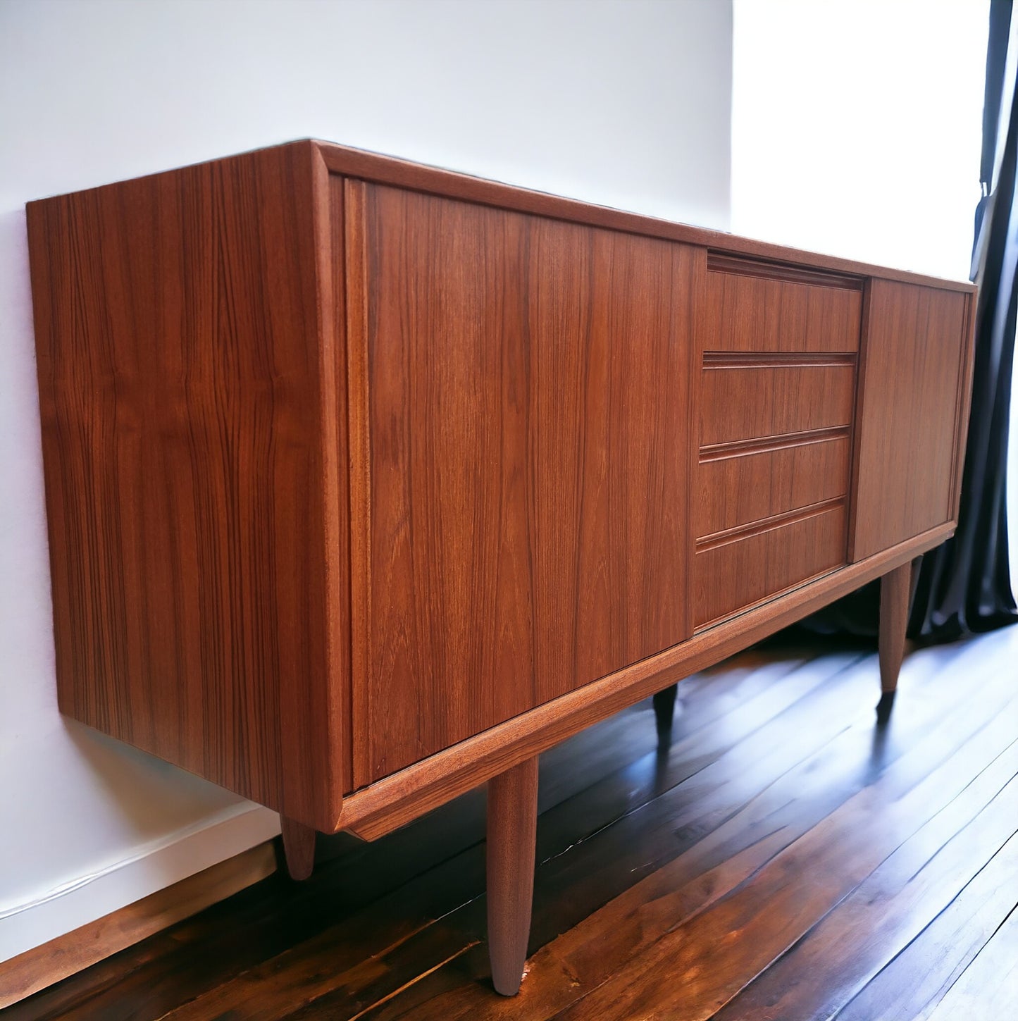 REFINISHED Swedish Mid Century Modern Teak Sideboard 68.5" Narrow