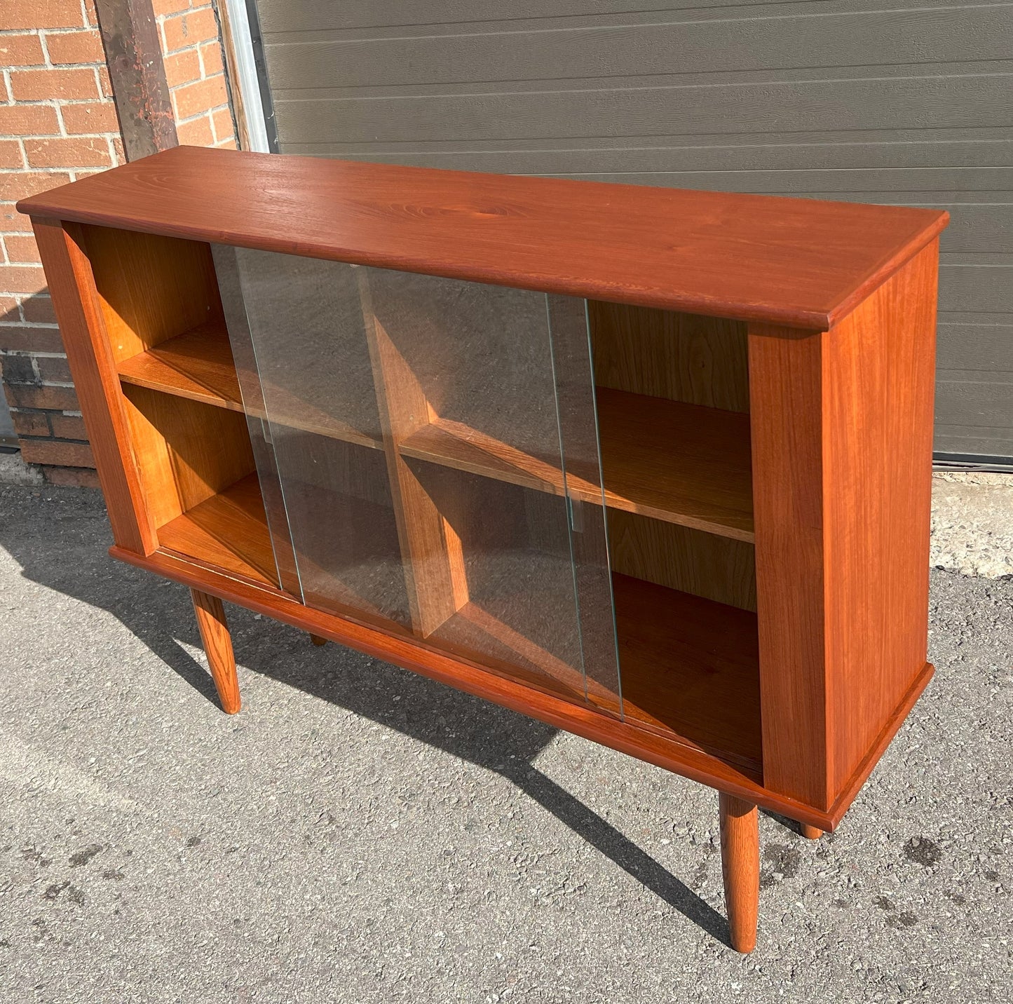 REFINISHED Mid Century Modern Teak Display or Bookcase 48"