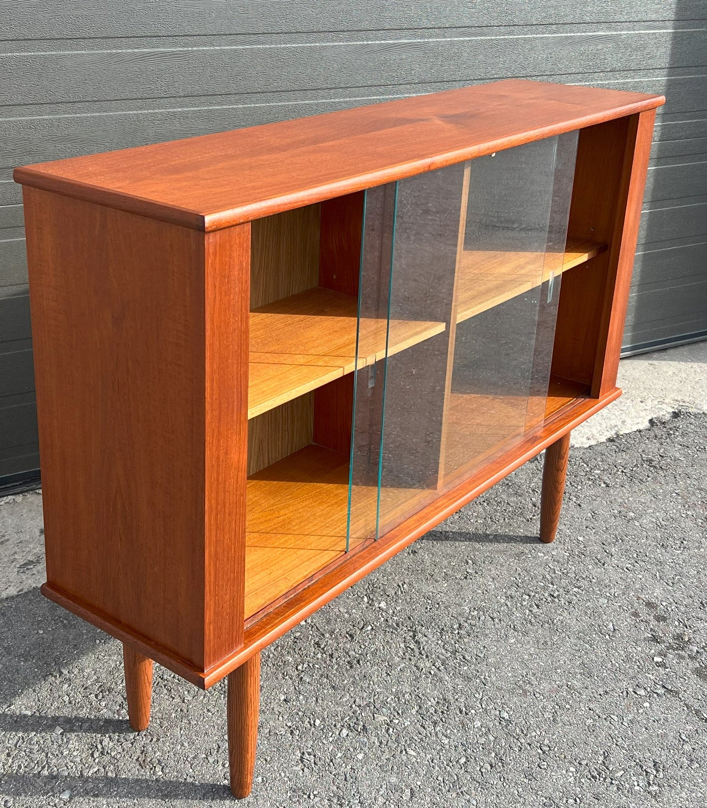 REFINISHED Mid Century Modern Teak Display or Bookcase 48"