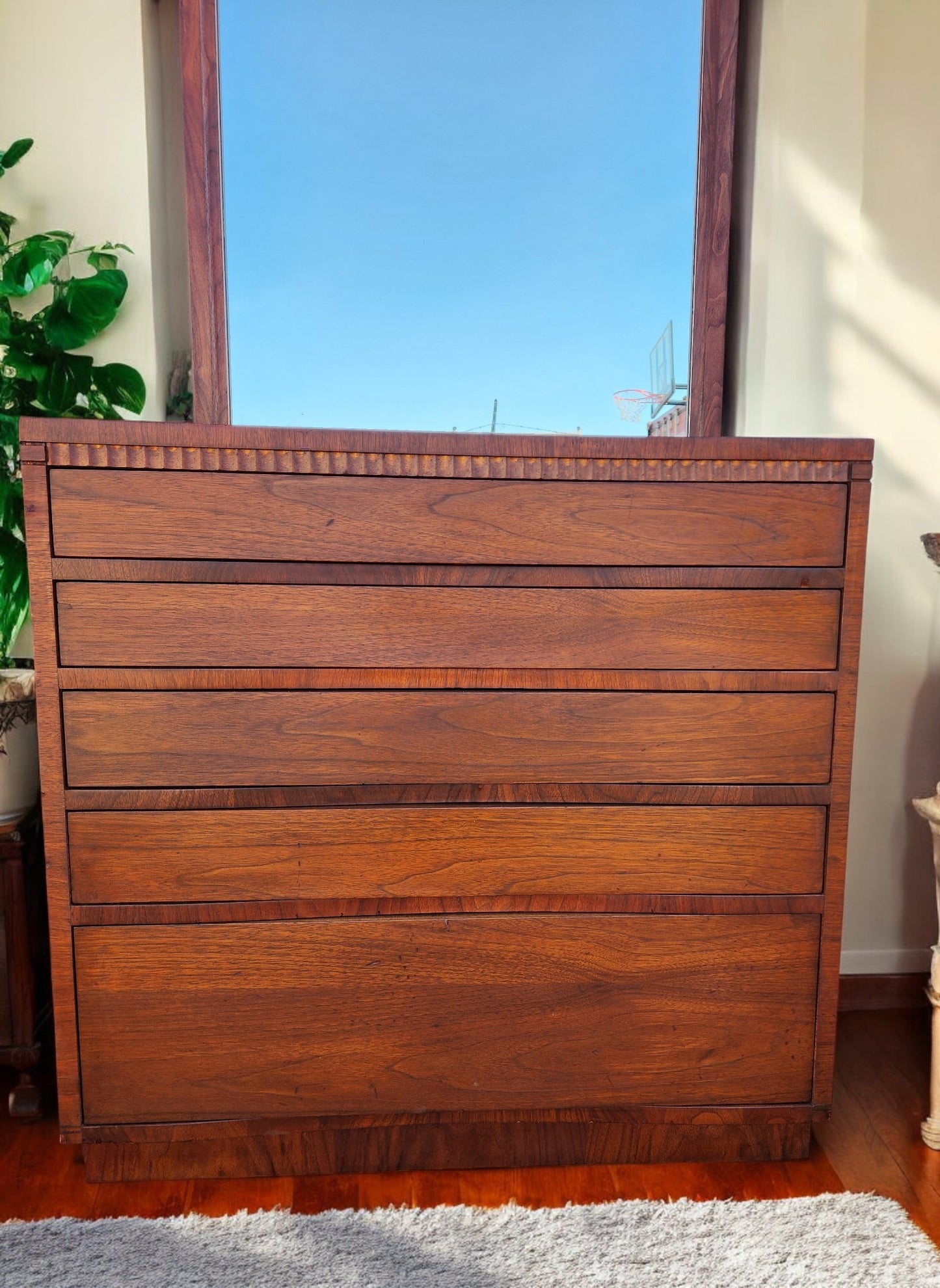 REFINISHED Art Deco Walnut Tallboy & free Mirror 30"