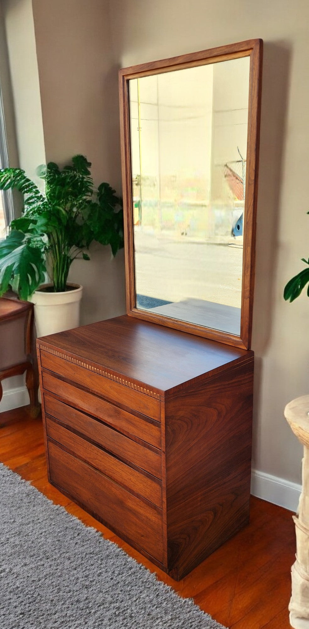 REFINISHED Art Deco Walnut Tallboy & free Mirror 30"