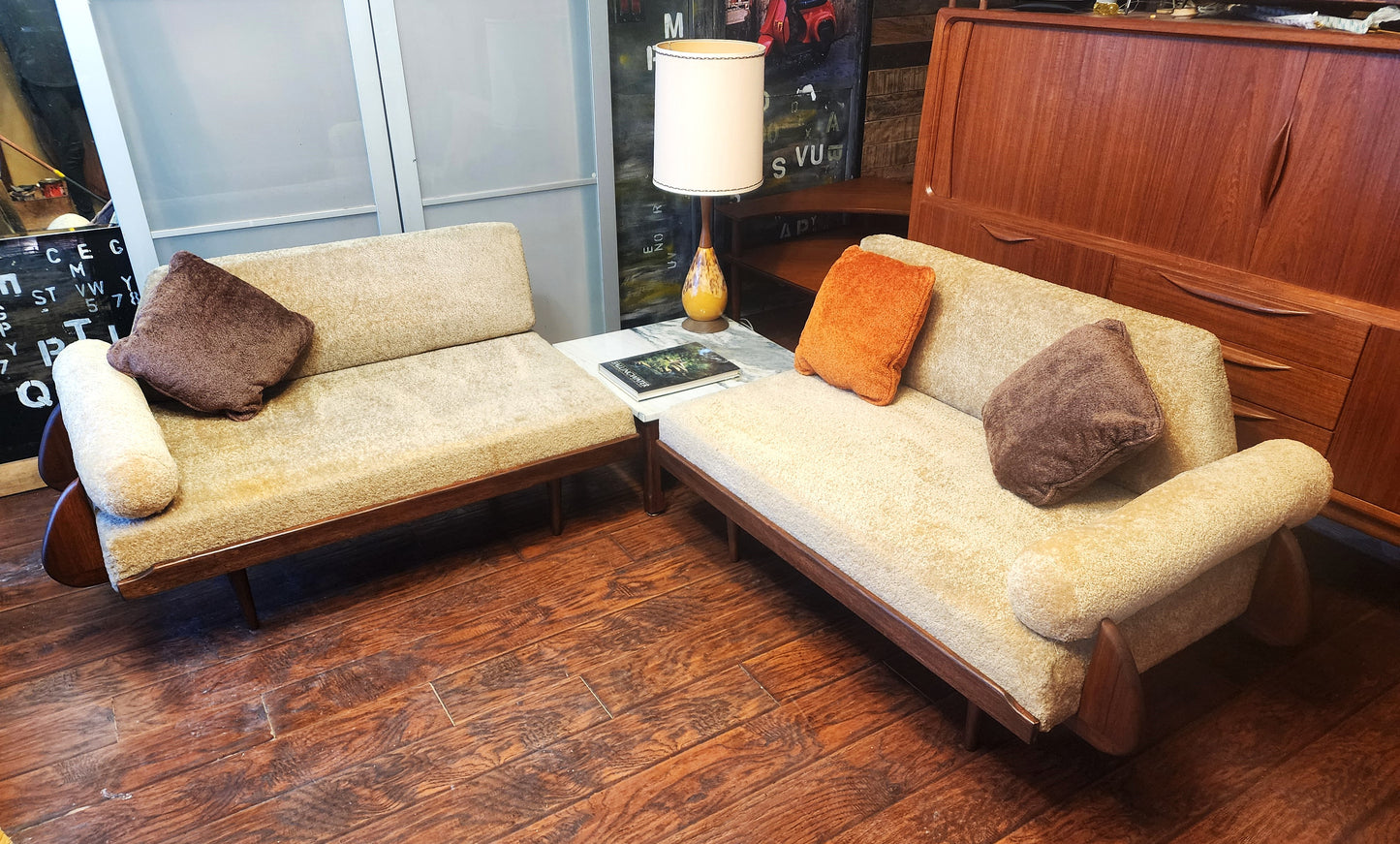 REFINISHED Mid Century Modern 2 Loveseats or 4-Seater Sofa by A. Pearsall