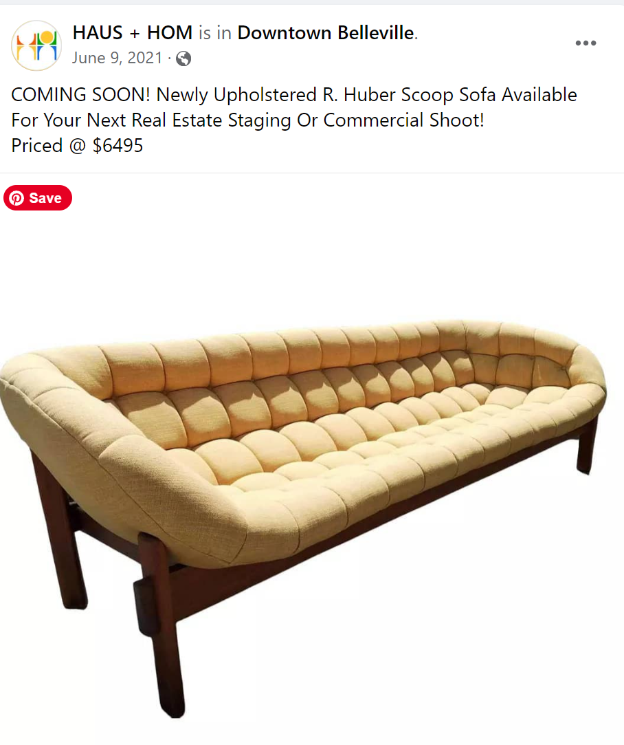 REFINISHED Mid Century Modern R.Huber Teak Scoop Sofa XL