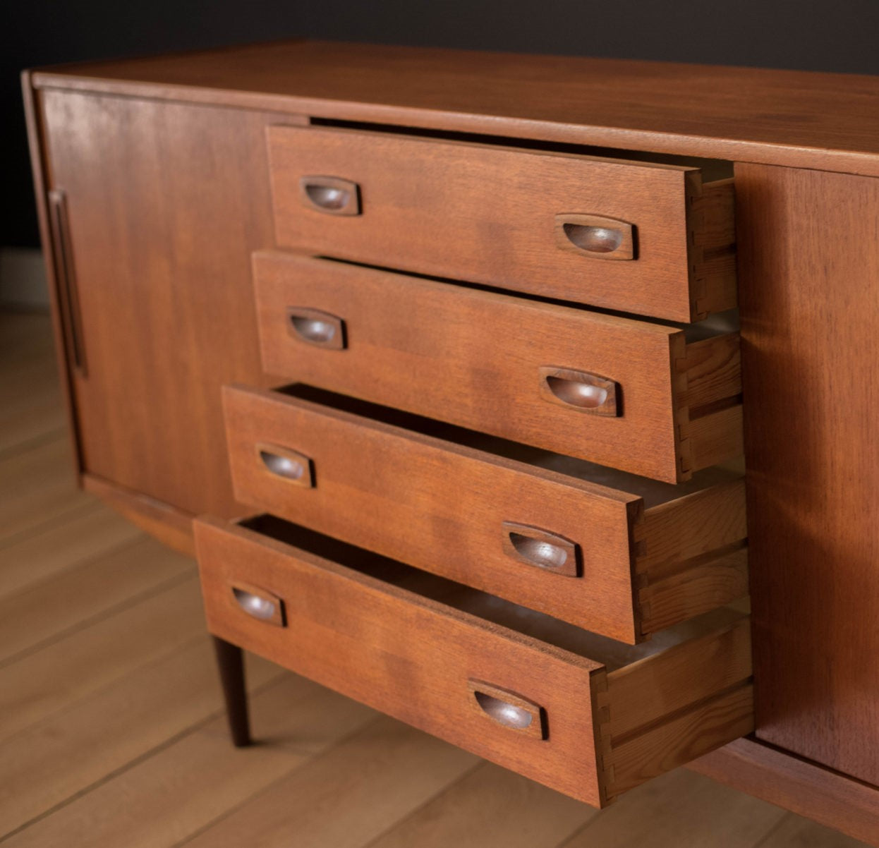 REFINISHED Danish Mid Century Teak Sideboard Credenza Buffet 72" Narrow