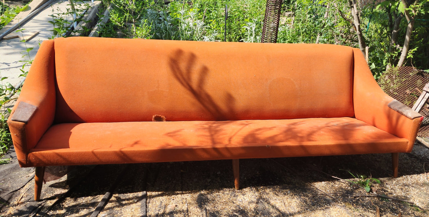 REFINISHED REUPHOLSTERED Danish MCM Teak Sofa 4-Seater