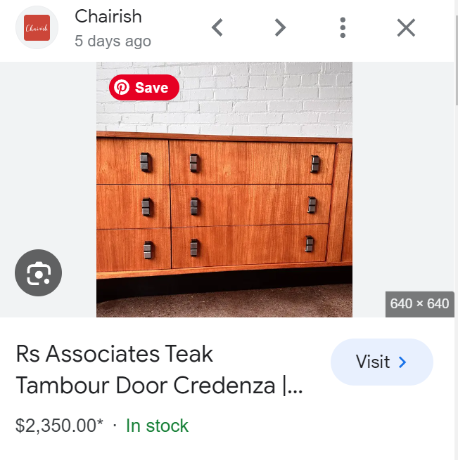 REFINISHED Mid Century Modern Teak Credenza w Tambour Door by RS Associates 78"