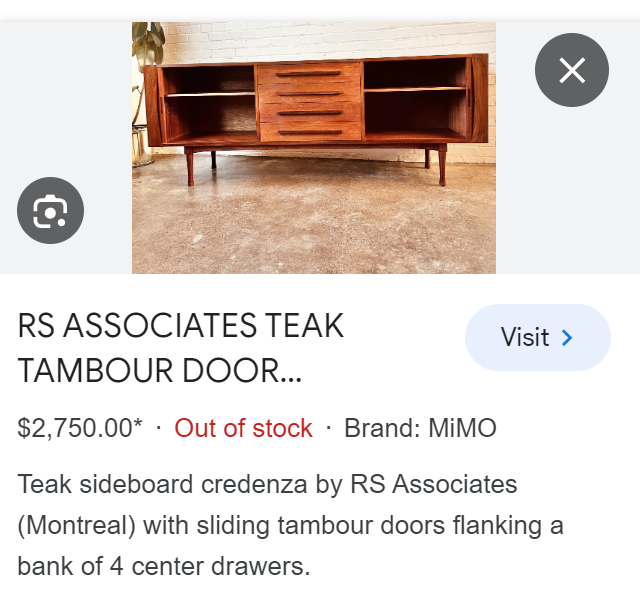 REFINISHED MCM teak sideboard with tambour doors by RS Associates 78"