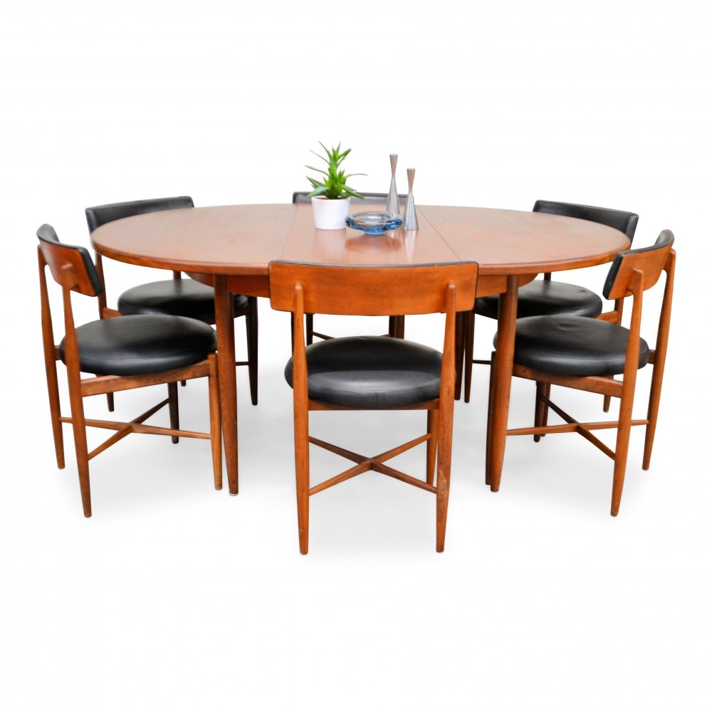REFINISHED MCM Teak Extension Table & 6 REUPHOLSTERED chairs by G Plan