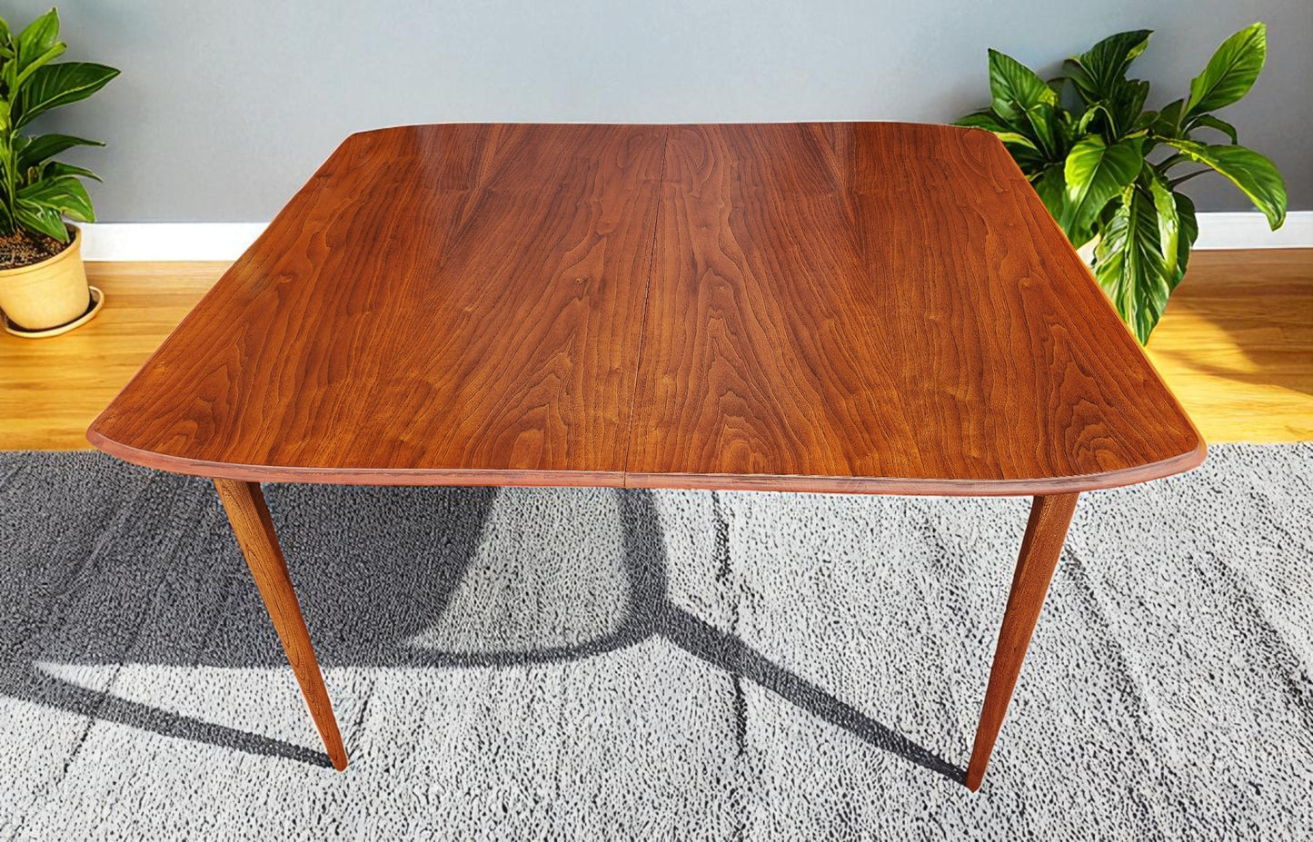 REFINISHED MCM Walnut Dining Table w 2 leaves by Deilcraft, 4-6 ft