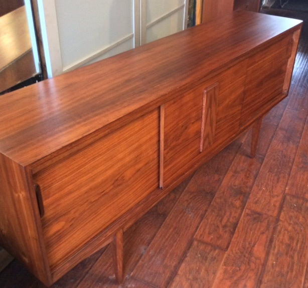 Mid Century Modern Walnut Credenza w Sliding Doors REFINISHED 70” - Mid Century Modern Toronto