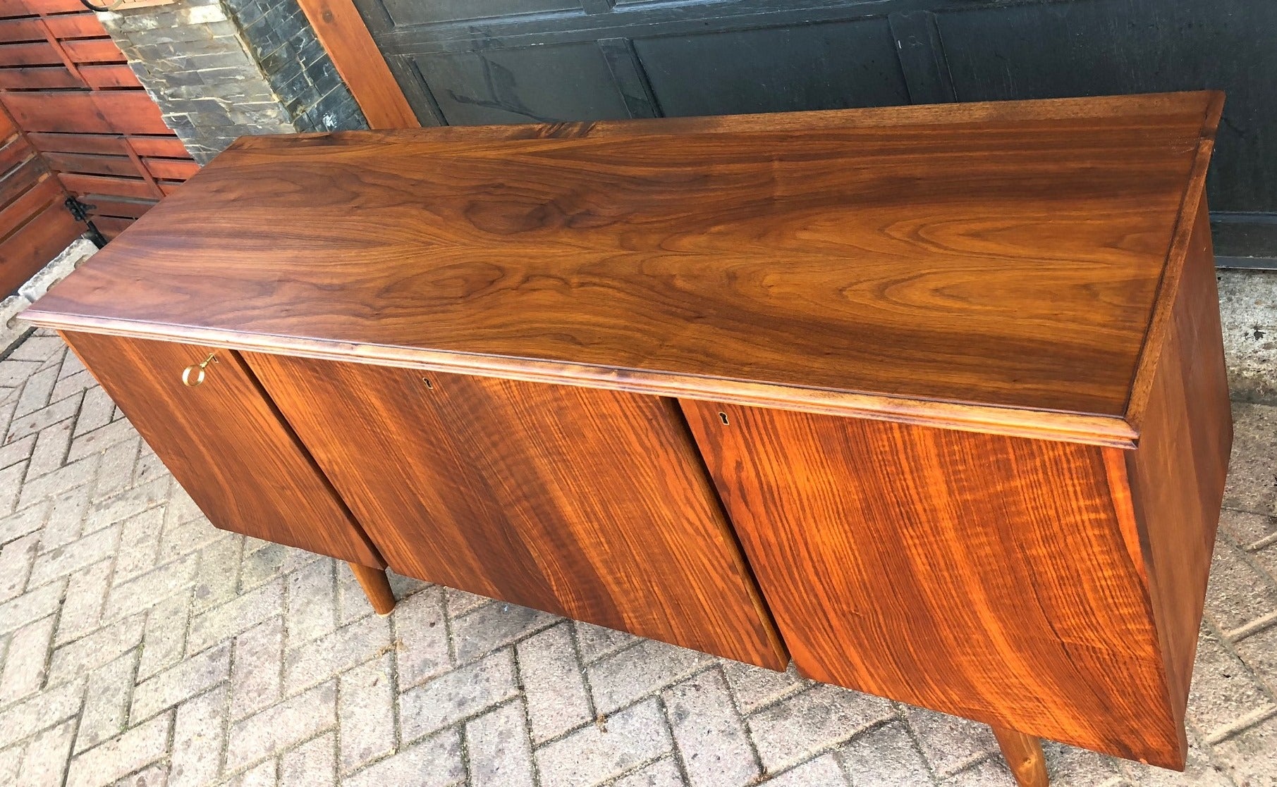 REFINISHED Italian MCM Teak & Walnut Bar Credenza 65.5" - Mid Century Modern Toronto