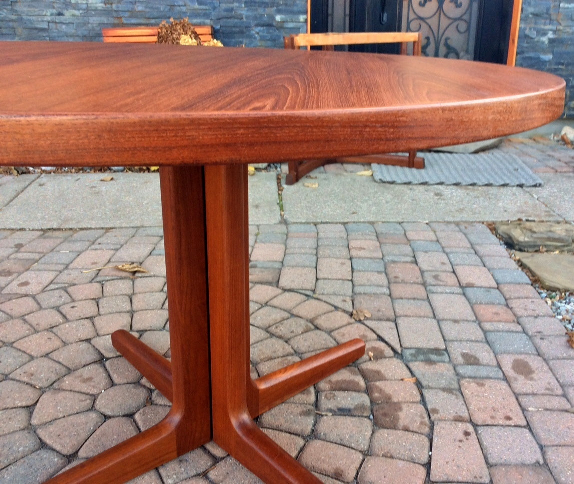 REFINISHED Danish Mid Century Modern Teak Dining Table Extendable Round to Oval with 2 Leaves - Mid Century Modern Toronto