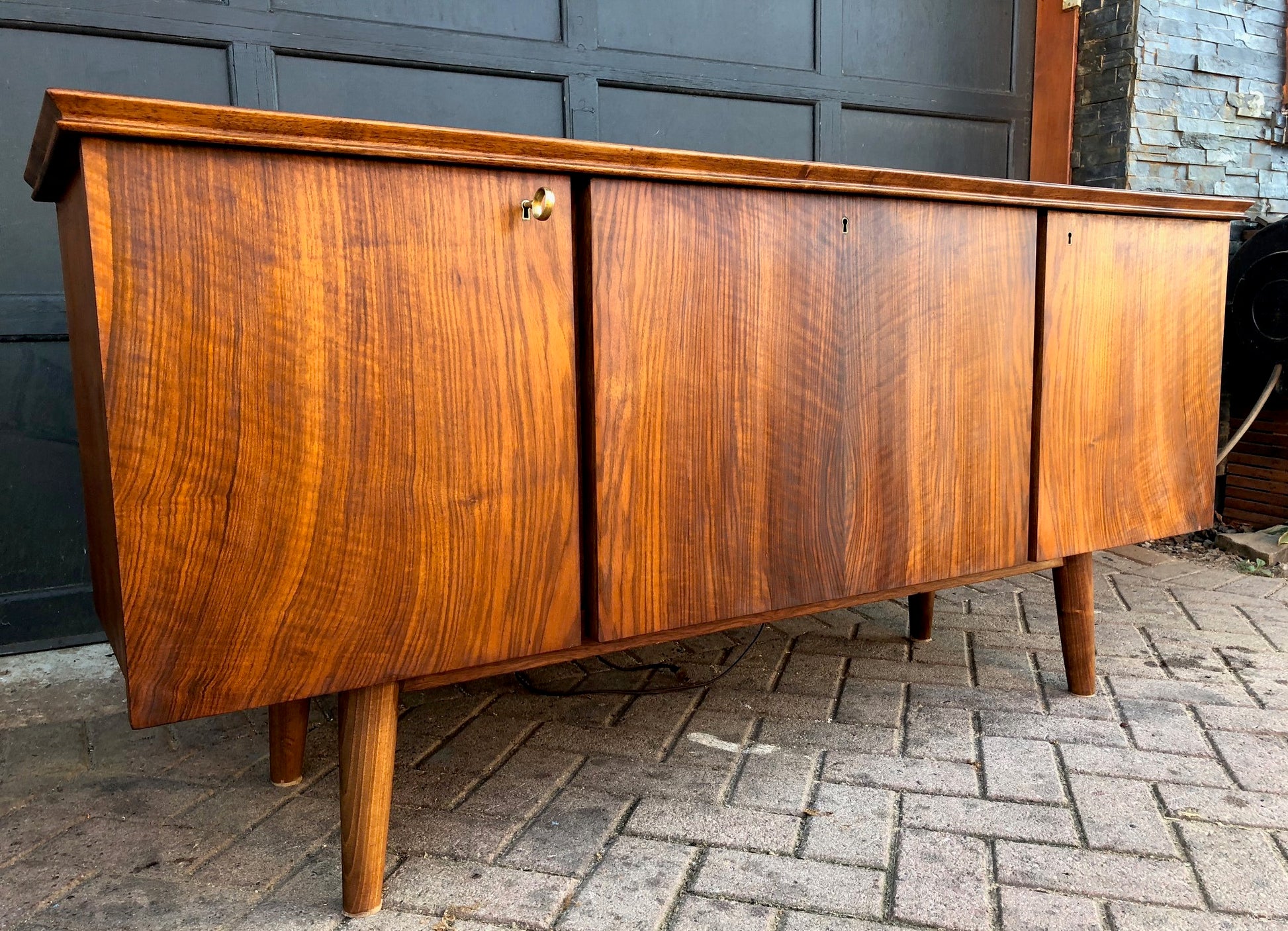 REFINISHED Italian MCM Teak & Walnut Bar Credenza 65.5" - Mid Century Modern Toronto