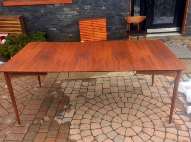 MCM Walnut Dining Table with 2 leaves REFINISHED 38"-74" - Mid Century Modern Toronto