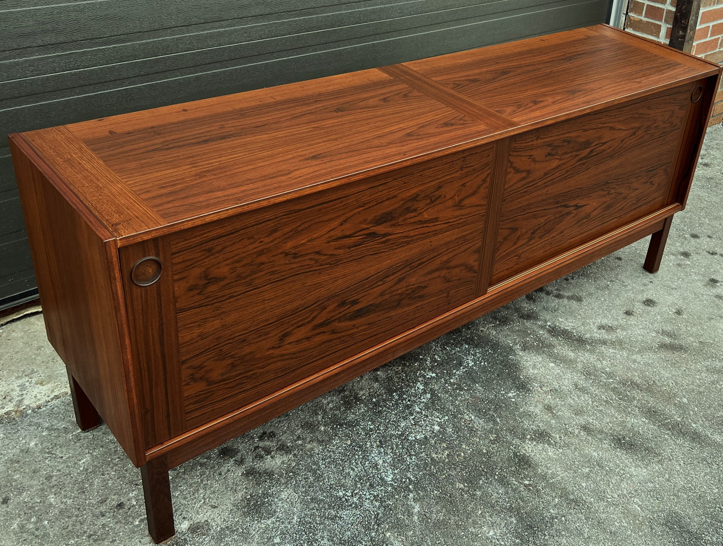 REFINISHED Danish Mid Century Modern Rosewood Credenza w Finished Back 72"