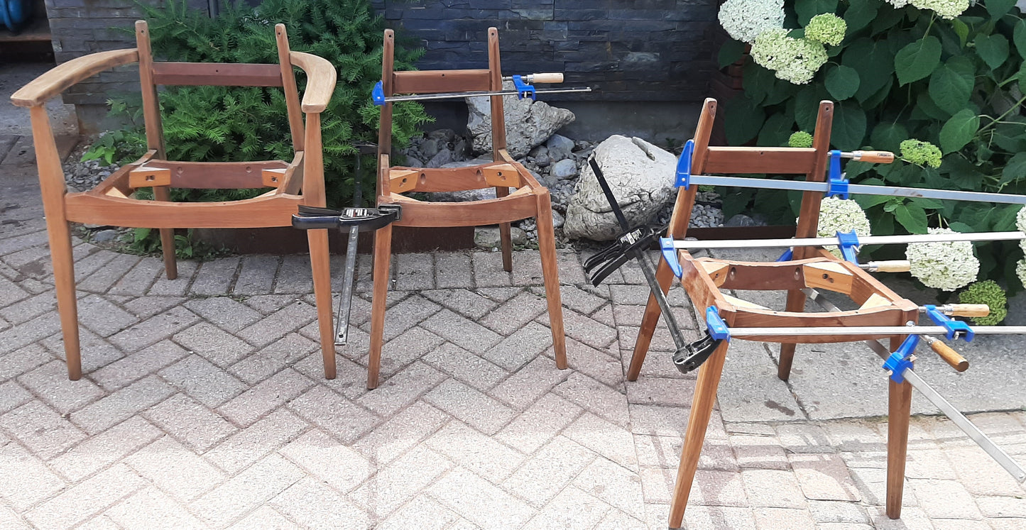 6 REFINISHED REUPHOLSTERED Mid Century Modern Solid Teak Chairs by Jan Kuypers, PERFECT