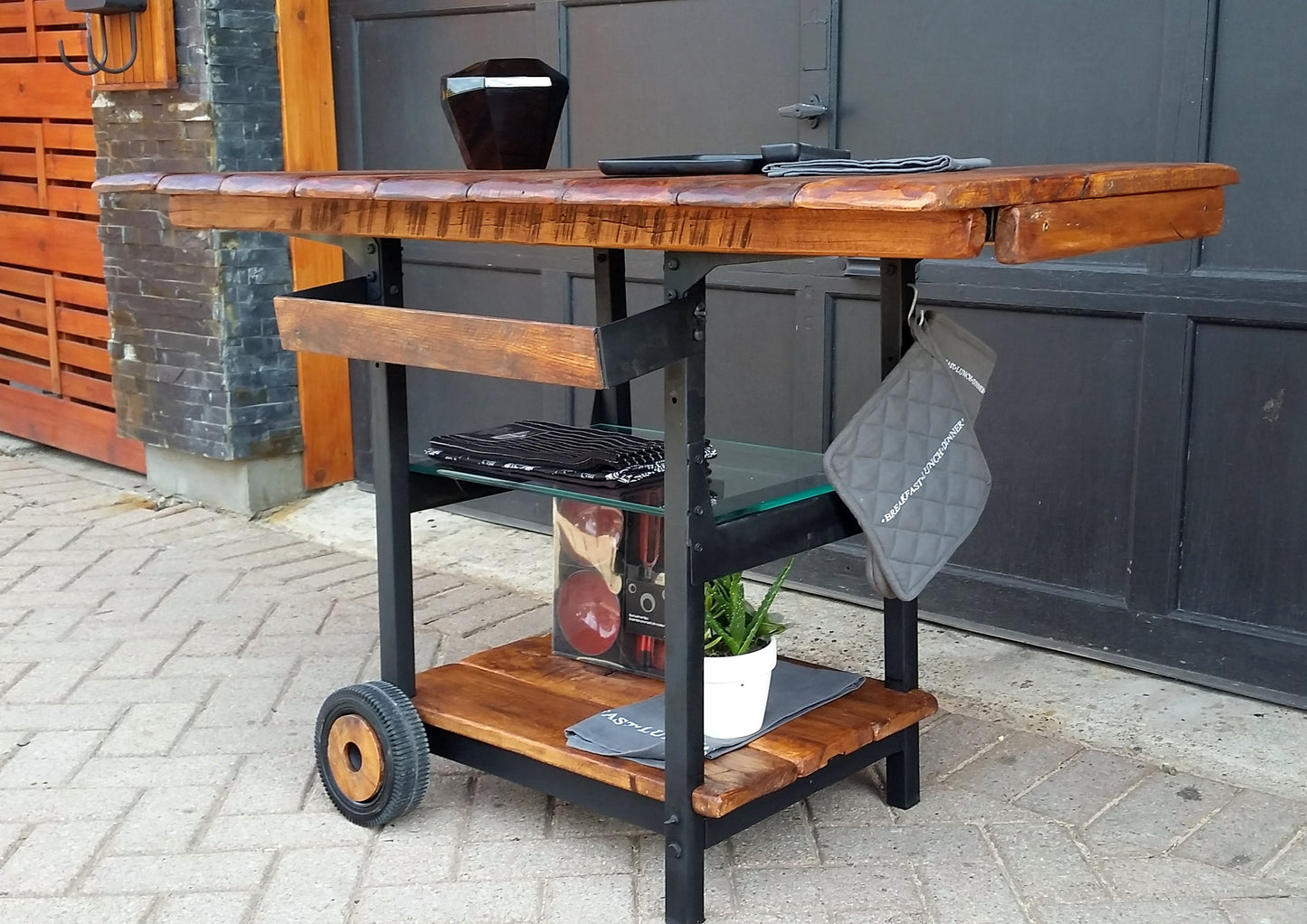 Bar Serving Cart Trolley One of the Kind Reclaimed Industrial Modern Rustic - Mid Century Modern Toronto