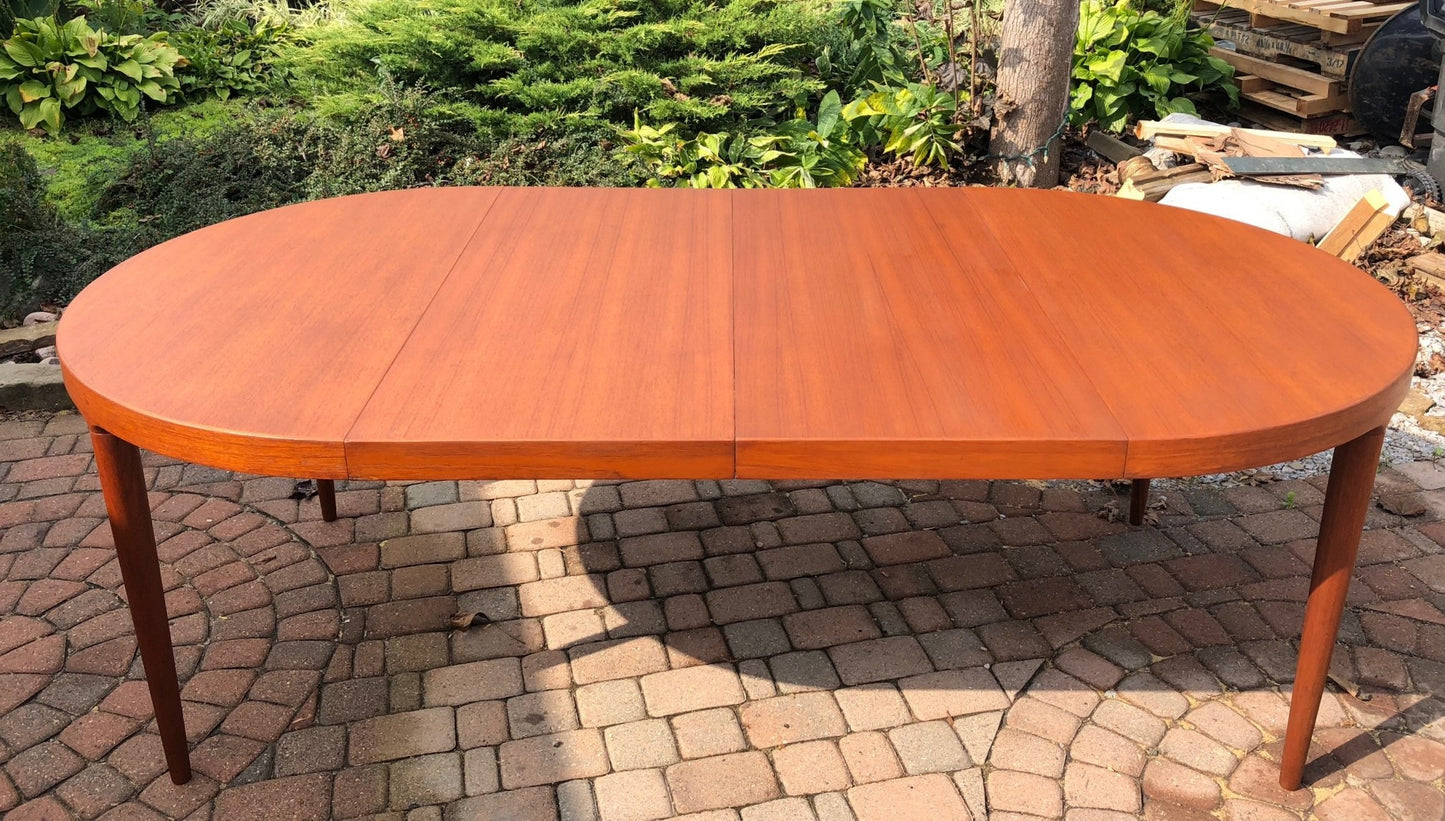 REFINISHED Danish MCM Round Teak Table w 2 Leaves 47"-86.5" by Harry Ostergaard - Mid Century Modern Toronto