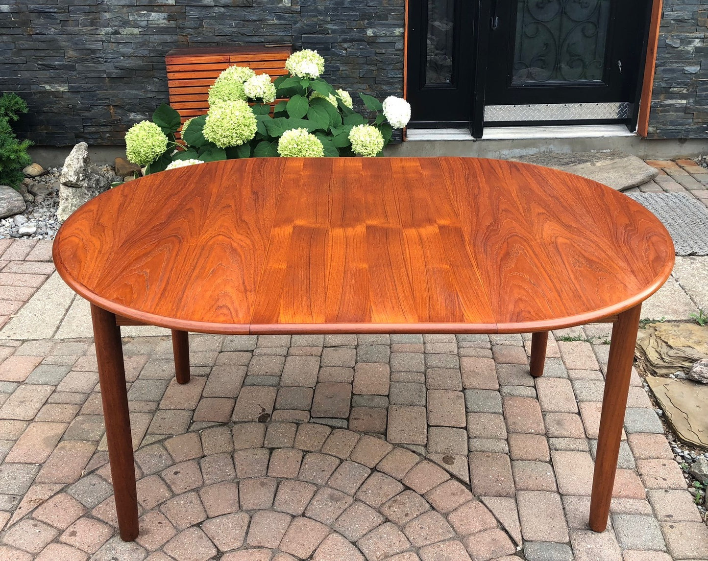 REFINISHED Danish MCM Teak Table Round to Oval w 1 Leaf 42-61" - Mid Century Modern Toronto