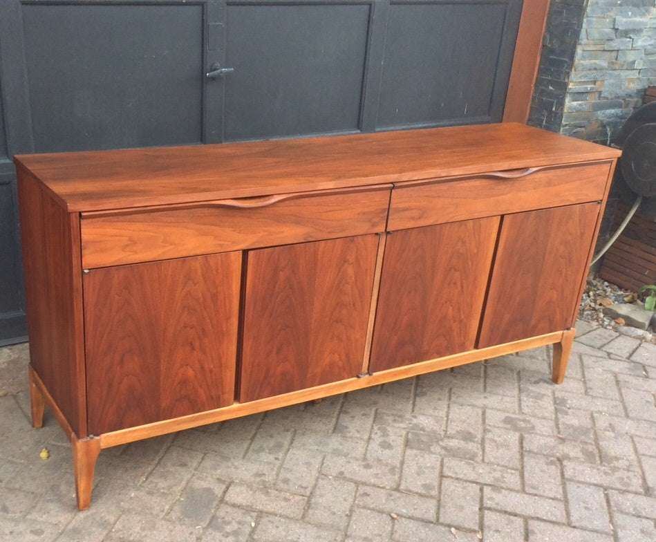 REFINISHED Mid Century Modern Teak or Walnut Sideboard Buffet TV Media Records Console - Mid Century Modern Toronto