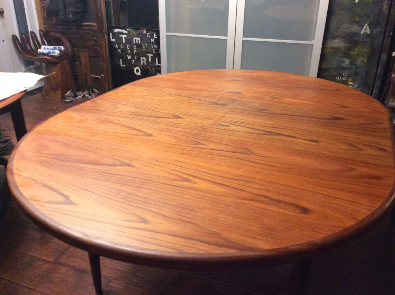 REFINISHED MCM Teak Dining Table Round to Oval Self Storing made by G PLAN in England - Mid Century Modern Toronto