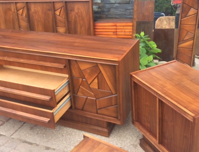 REFINISHED MCM Walnut Brutalist Bedroom SET in Paul Evans style, PERFECT - Mid Century Modern Toronto