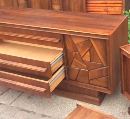 REFINISHED MCM Walnut Brutalist Credenza or Dresser in Paul Evans style, 74", PERFECT (part of the set) - Mid Century Modern Toronto
