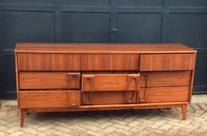 REFINISHED Sculptural Mid Century Modern Walnut Credenza Dresser 9 Drawers - Mid Century Modern Toronto