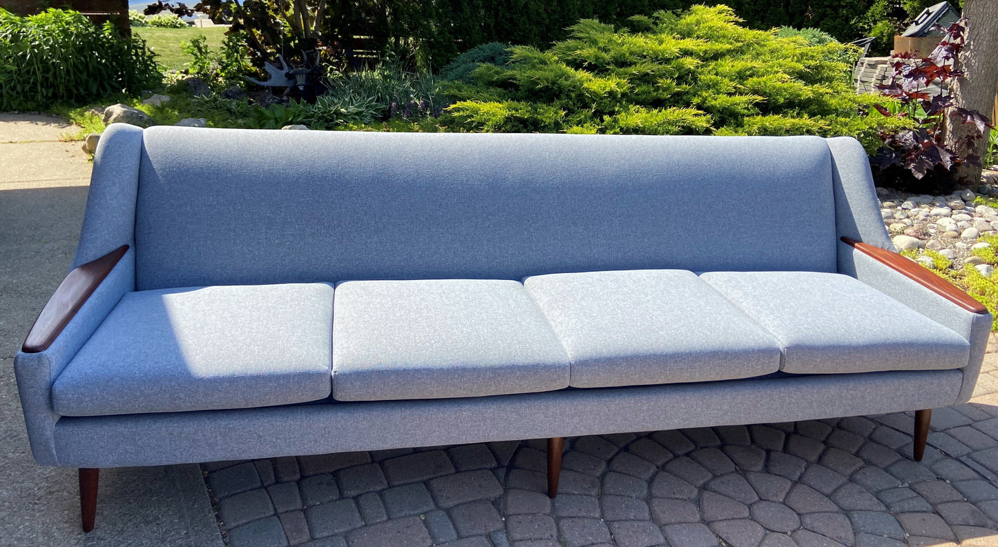 REFINISHED REUPHOLSTERED Danish MCM Teak Sofa 4-Seater