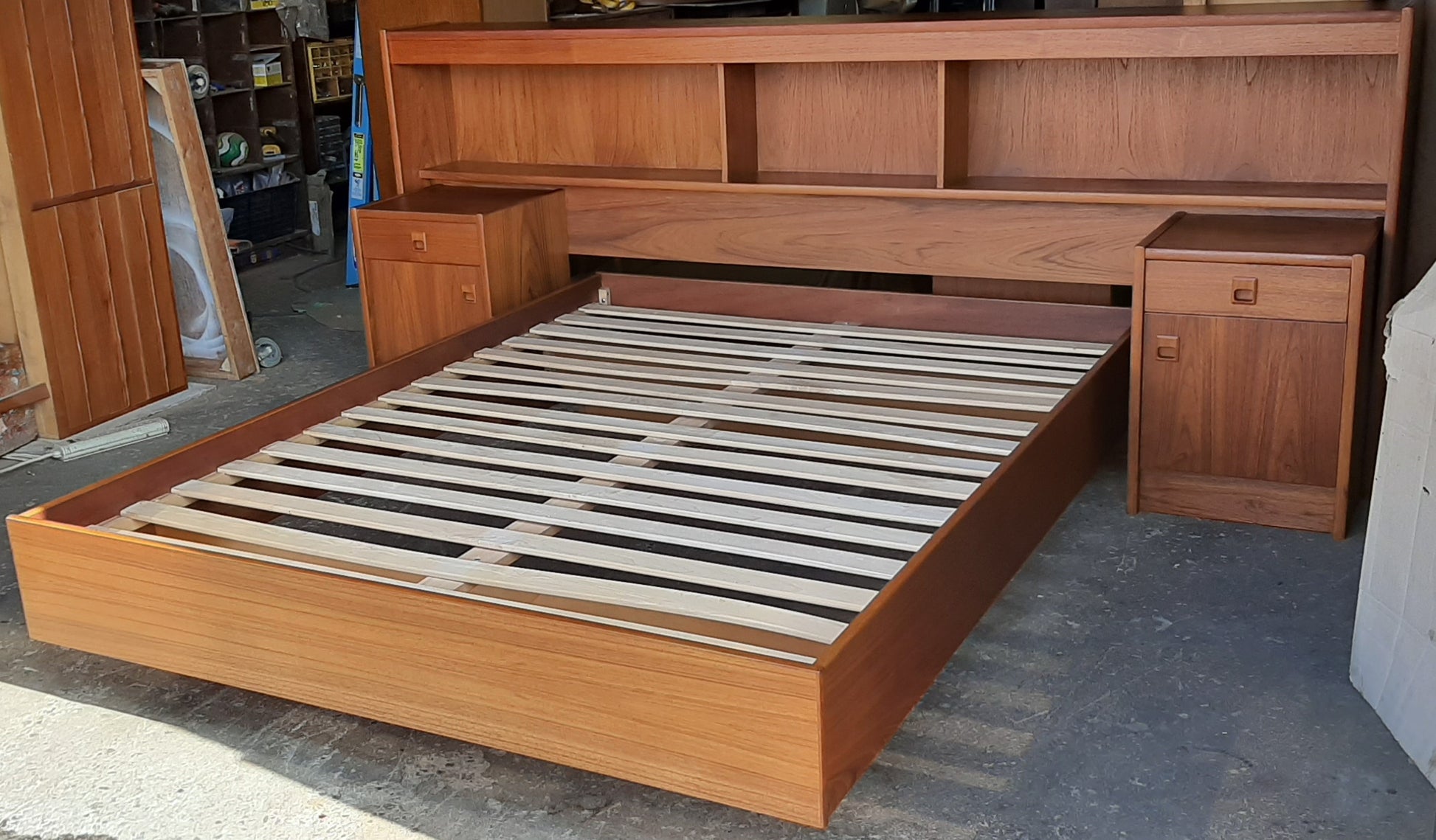 REFINISHED MCM Teak Dresser 8 Drawers, Wardrobe , 2 Nigh Stands, Queen Bed w Bookcase Headboard, PERFECT - Mid Century Modern Toronto