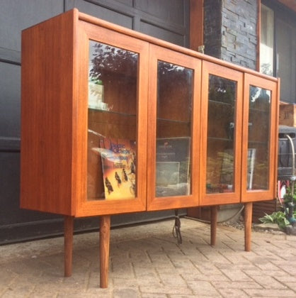 REFINISHED MCM Teak Display Bookcase Records 65" - Mid Century Modern Toronto