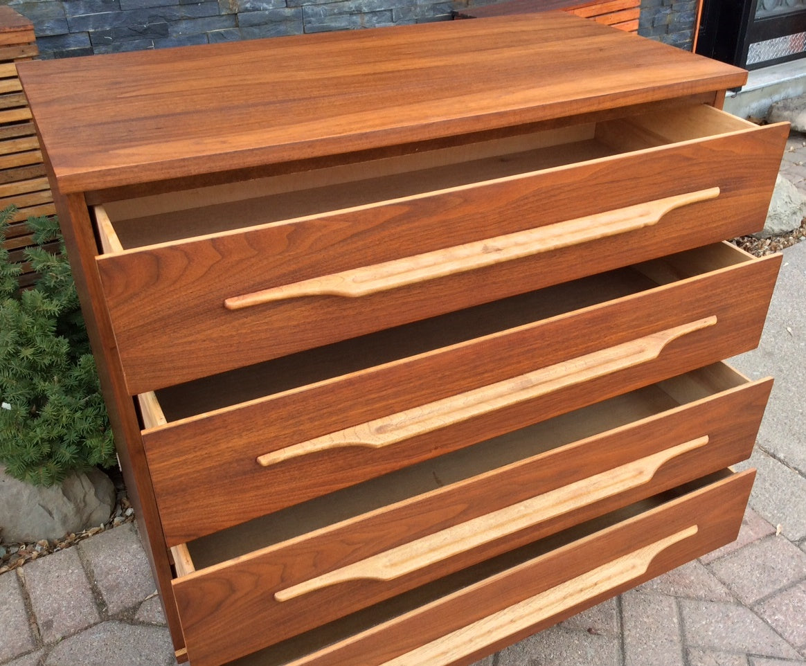 Mid Century Modern Walnut Tallboy Dresser 4 Drawers REFINISHED - Mid Century Modern Toronto